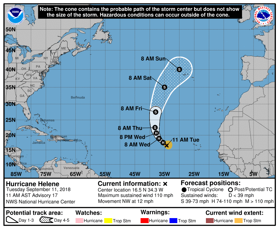 Current track of HURRICANE HELENE over the rest of this week and weekend
