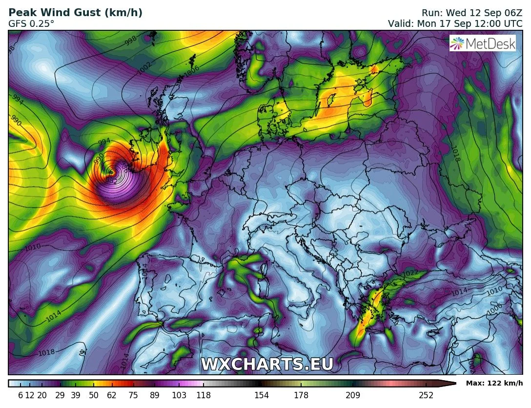 REMNANTS OF HURRICANE HELENE PASSING OVER IRELAND NEXT MONDAY