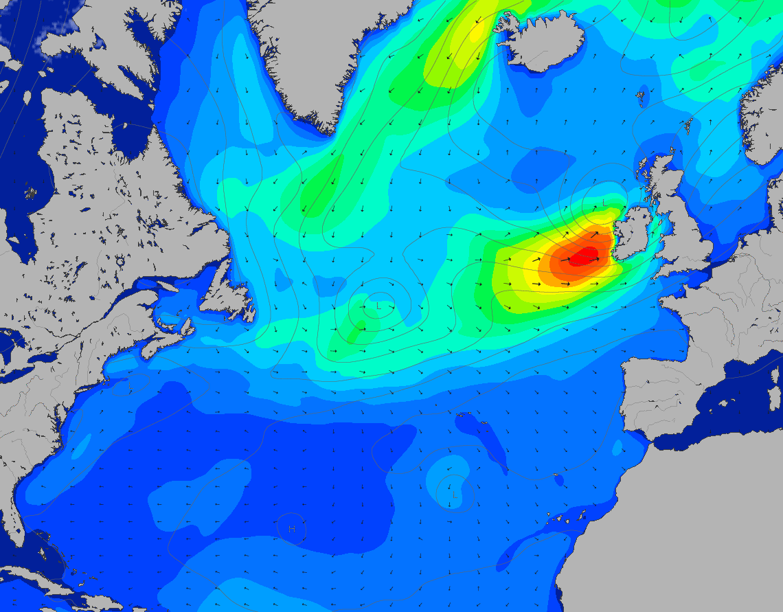 Chart showing the the Swell across the west of Ireland on Tuesday into Wednesday