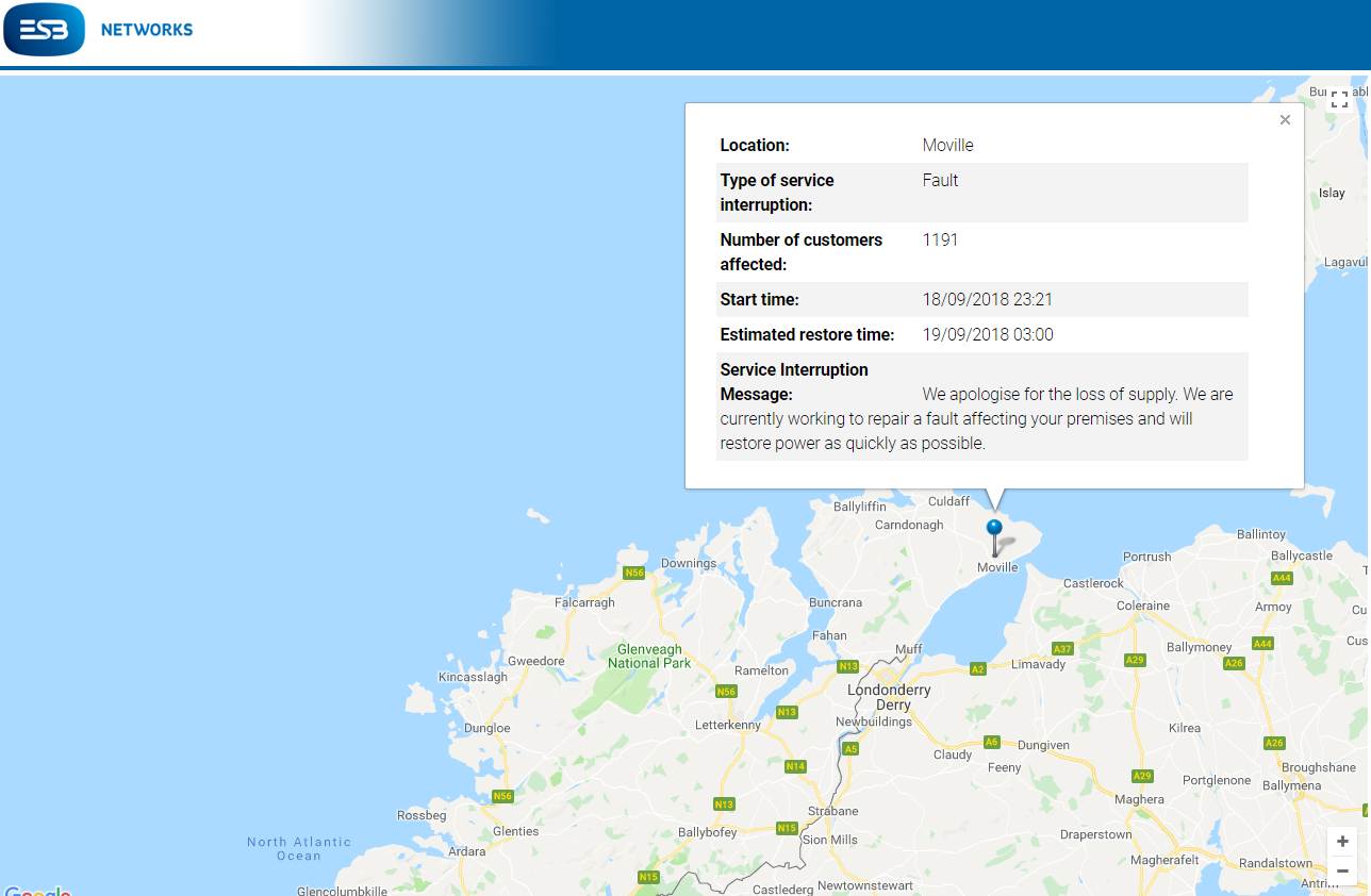Power outage in Donegal tonight