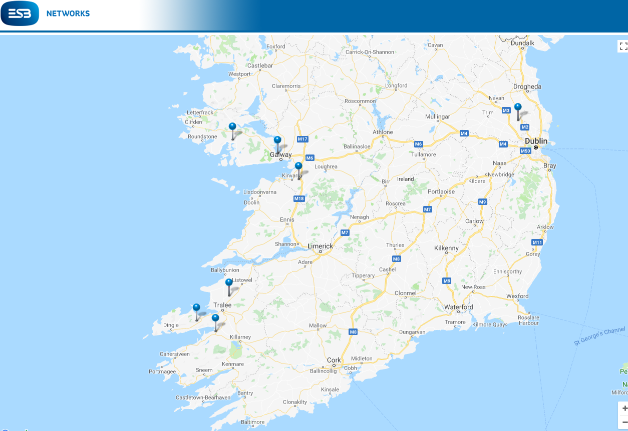 Power outages over the southwest of Ireland this morning
