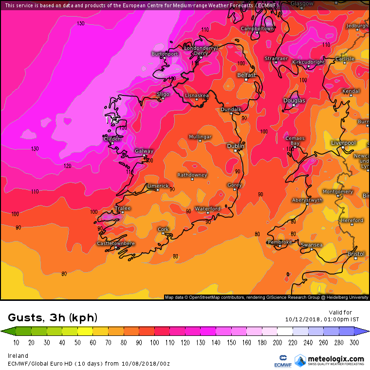Latest ECMWF model run shown severe and damaging gust on Friday morning with a red warning possible