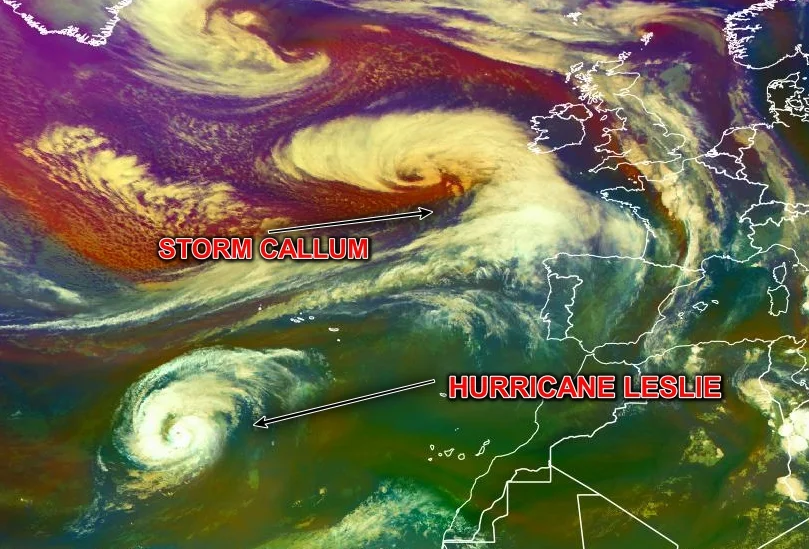 STORM CALLUM AND HURRICANE LESLIE SIDE BY SIDE