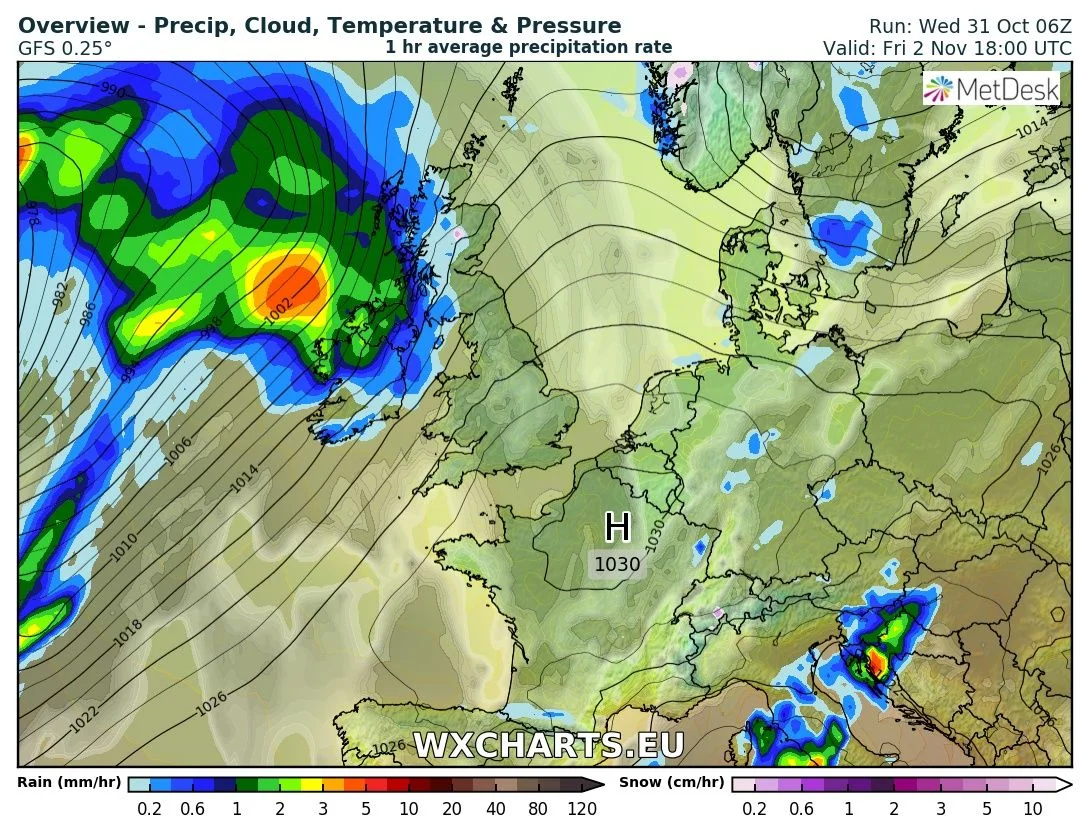 Heavy rainfall across the west and northwest of Ireland on Friday into Saturday