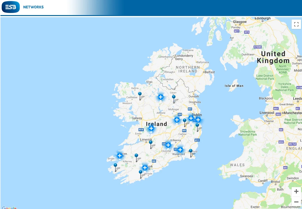 ESB Power check map shown areas worst hit by storm Diana