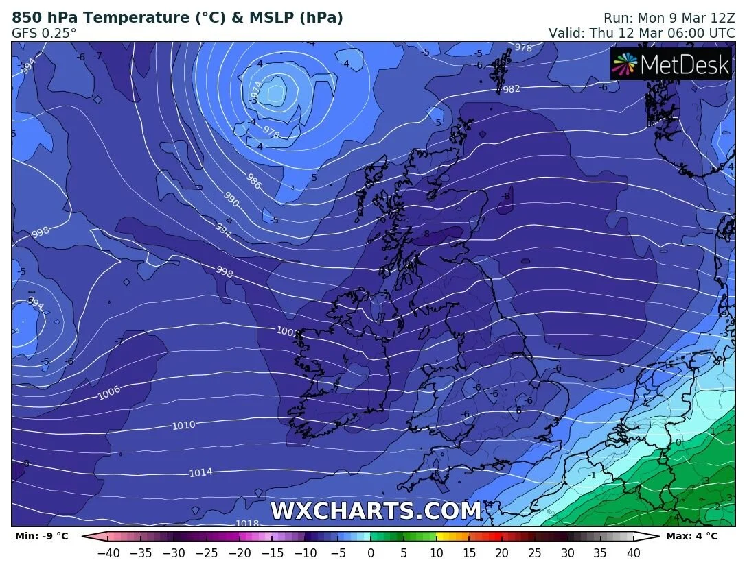 Turning colder midweek with the risk of falls of snow on Wednesday night and Thursday morning 