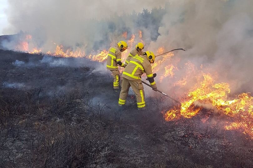 Firefighters battle gorse fire near Donegal border in Derry this evening 