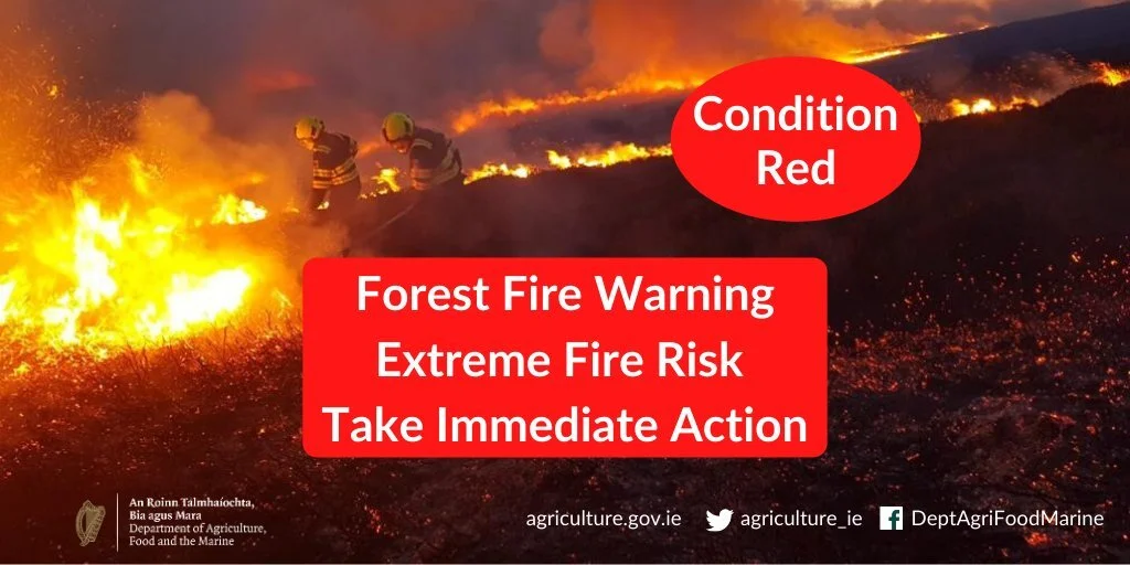 Extreme Condition red warning for Gorse and Forest Fires issued for Ireland this weekend