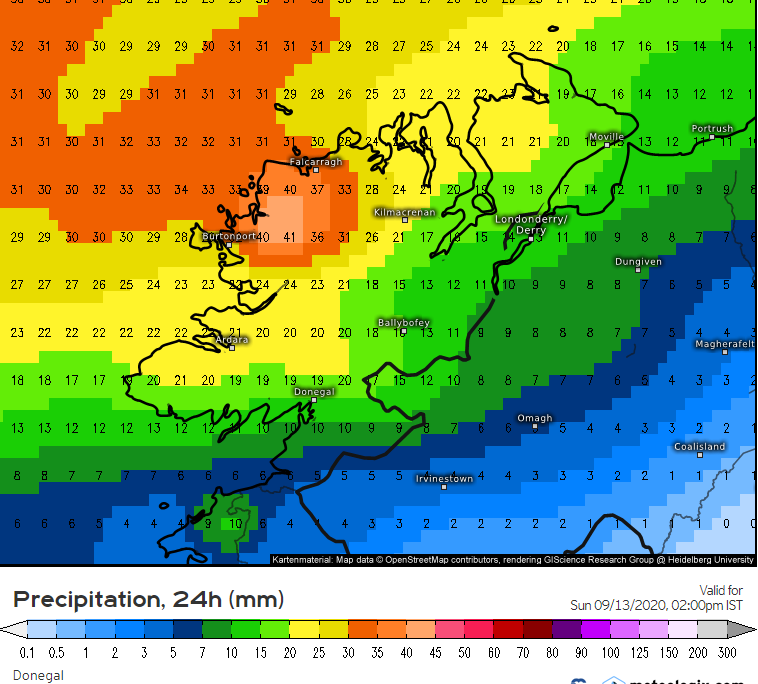 Heavy rainfall and flooding expected in parts of Donegal this evening &amp; tonight