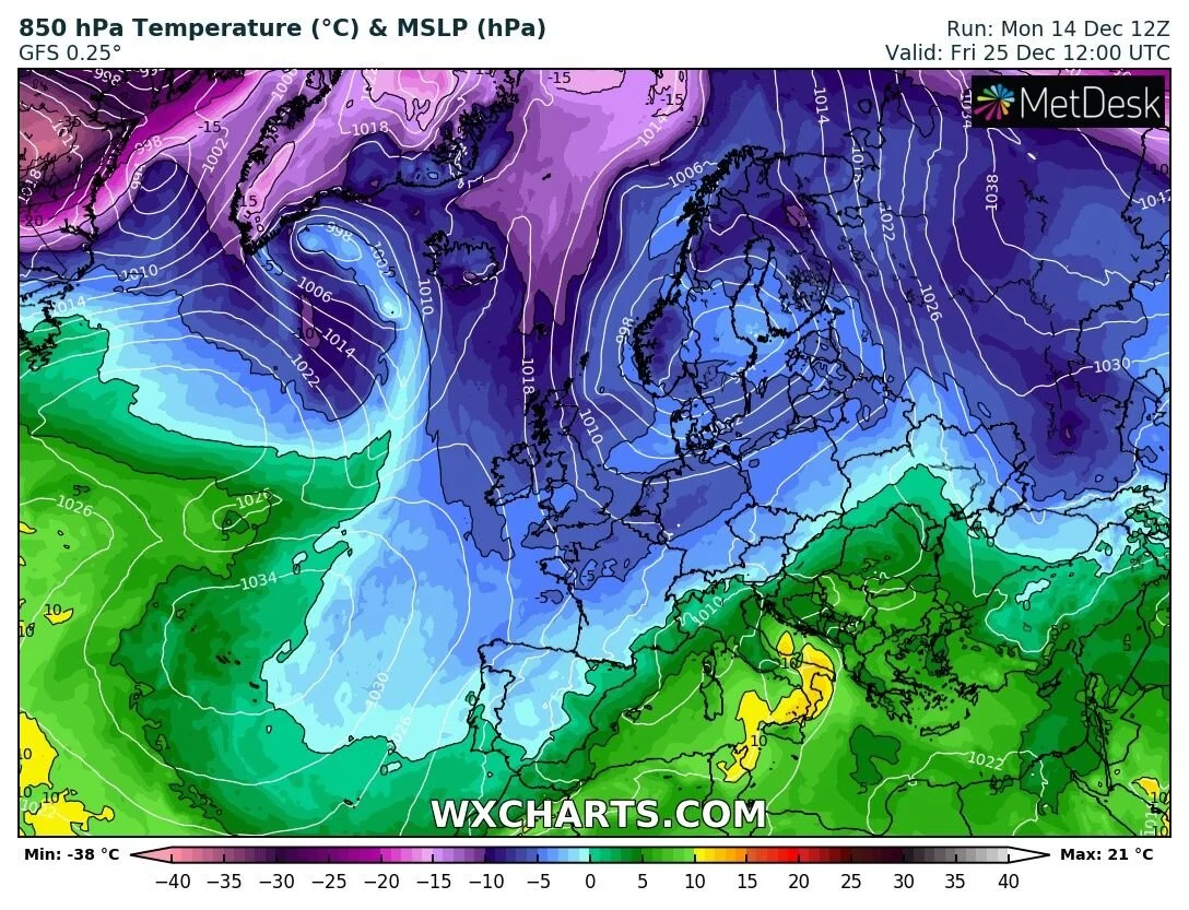 Colder air flooding down from the north around Christmas