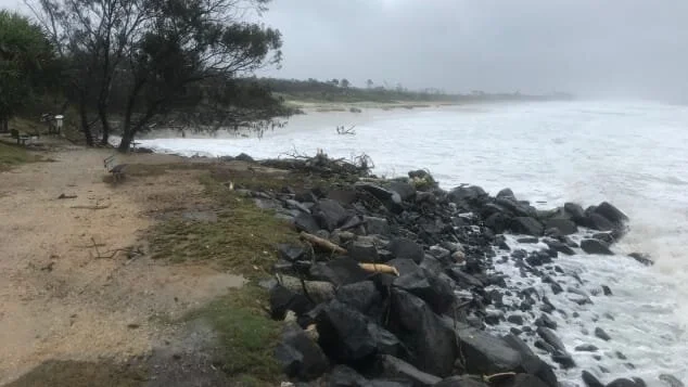The coast of a beach in Byron Bay has been significantly eroded.