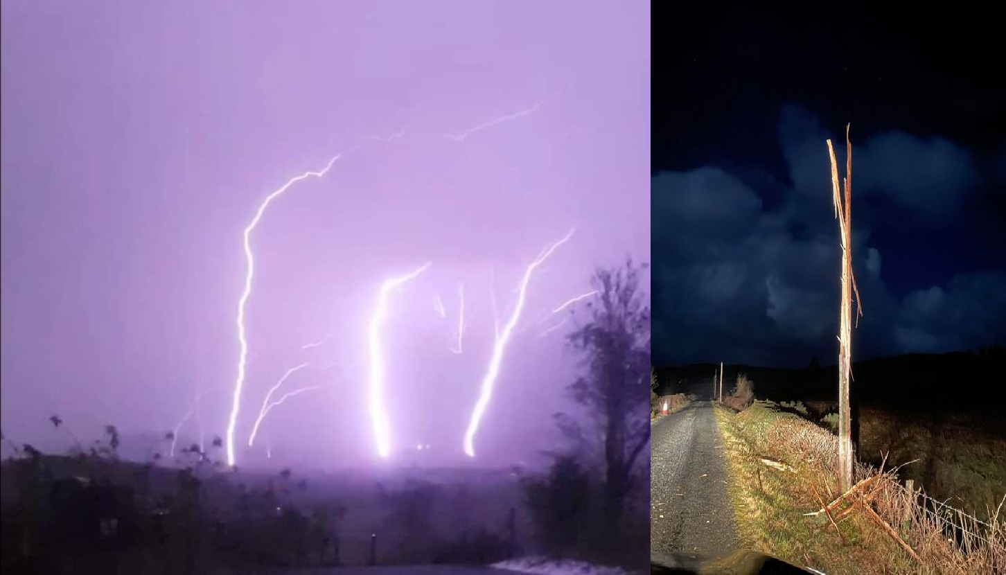 Lightning causes severe damage to telecom poles and causes power outages across Donegal tonight