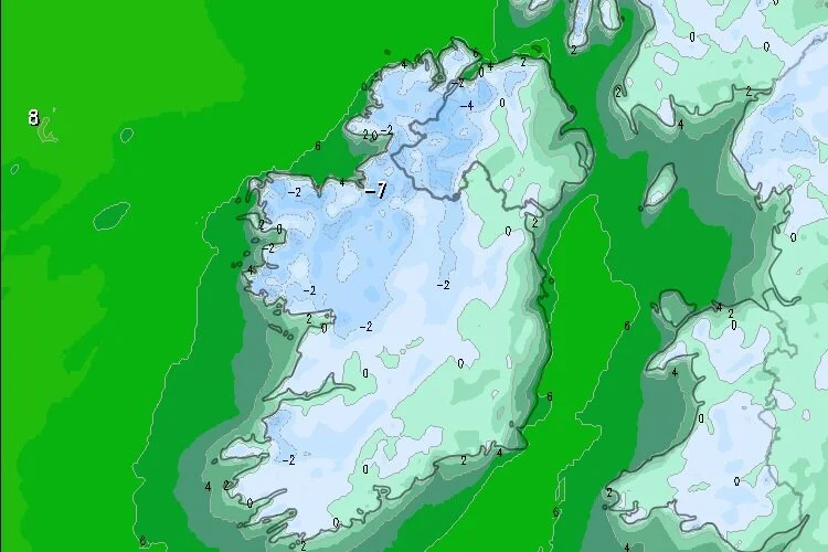 Lows of -6C to -7C over the next two nights for places with snow for places on Thursday morning