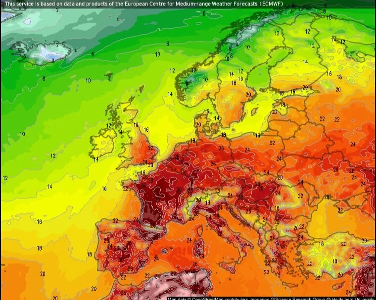 First heatwave hits parts of Europe - View interactive map of Europe's hottest temperatures 