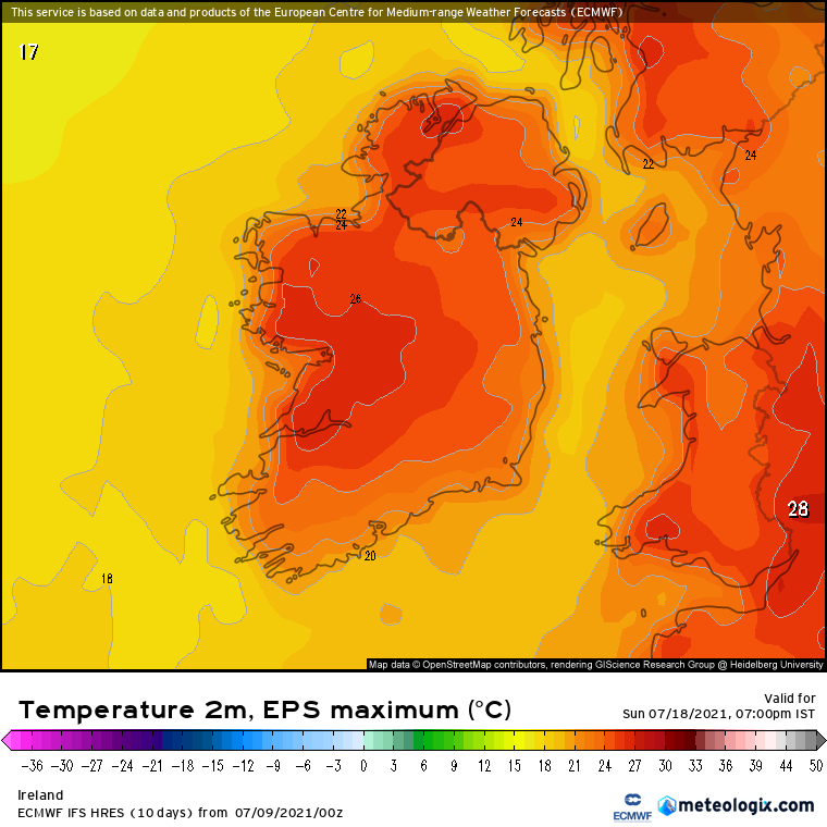 An Azores high expected over Ireland next week with warmer &amp; drier weather everywhere
