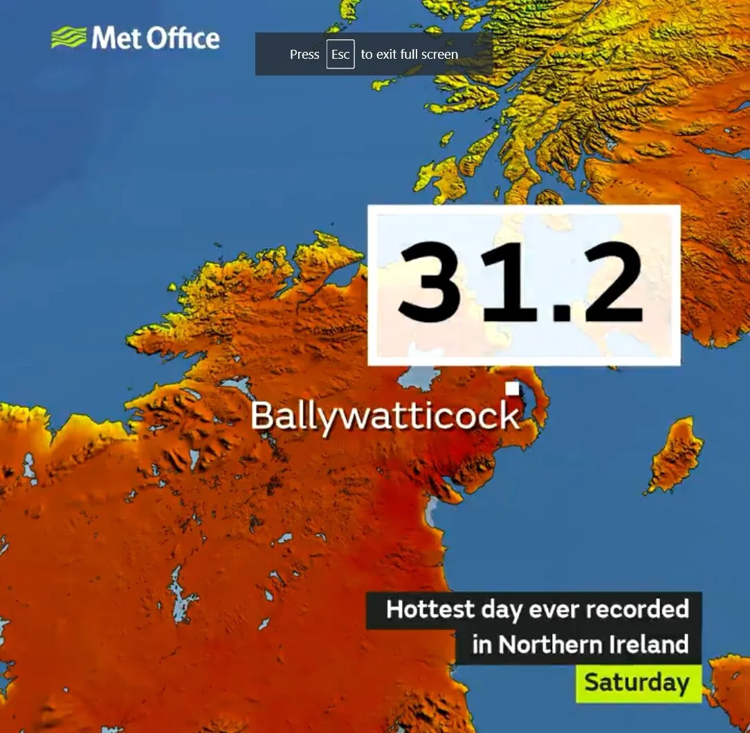 BREAKING NEWS - Northern Ireland records its hottest day ever on record - 31.2C