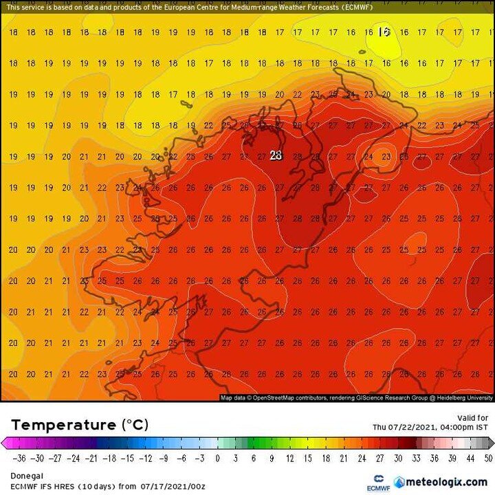 TEMPERATURES IN THE HIGH 20S FOR DONEGAL NEXT WEEK

There will be some cloud in the forecast for Donegal on Sunday keeping temperatures in the low 20s but very warm next week with temperatures climbing into the high 20s again. 

#warm #donegal #weath