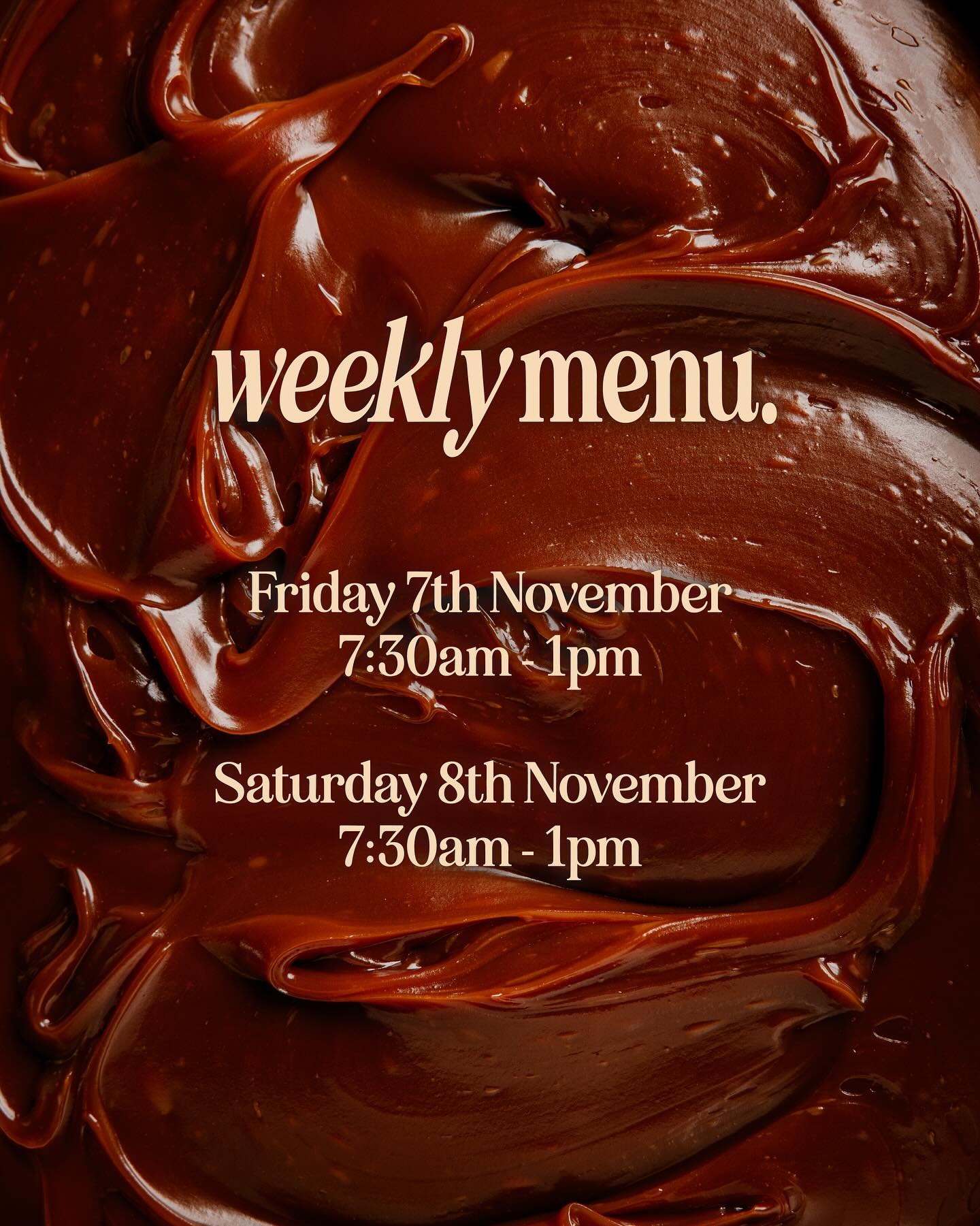 Full menu available this Friday + Saturday