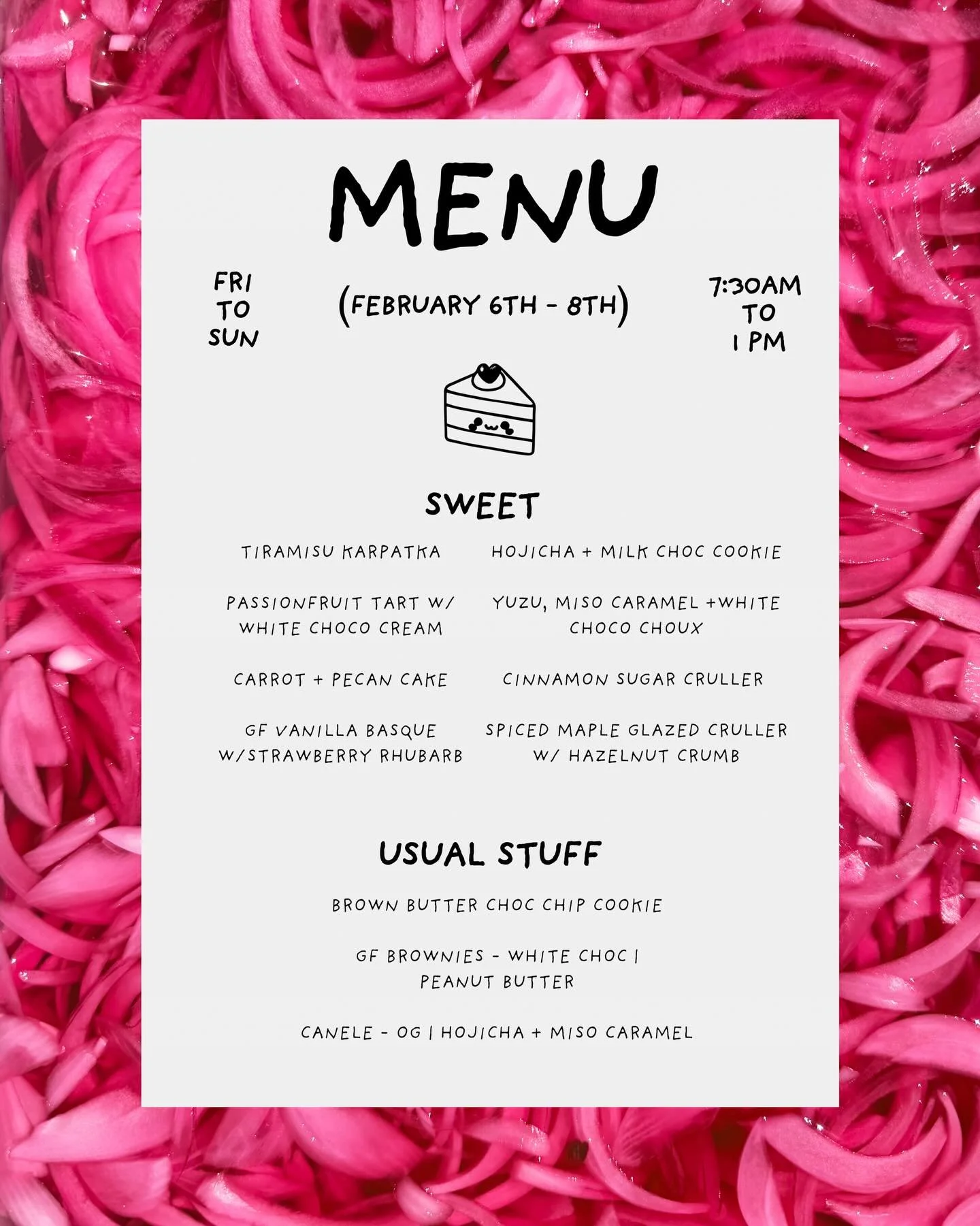 Full menu available this Friday - Sunday 7:30am - 1pm