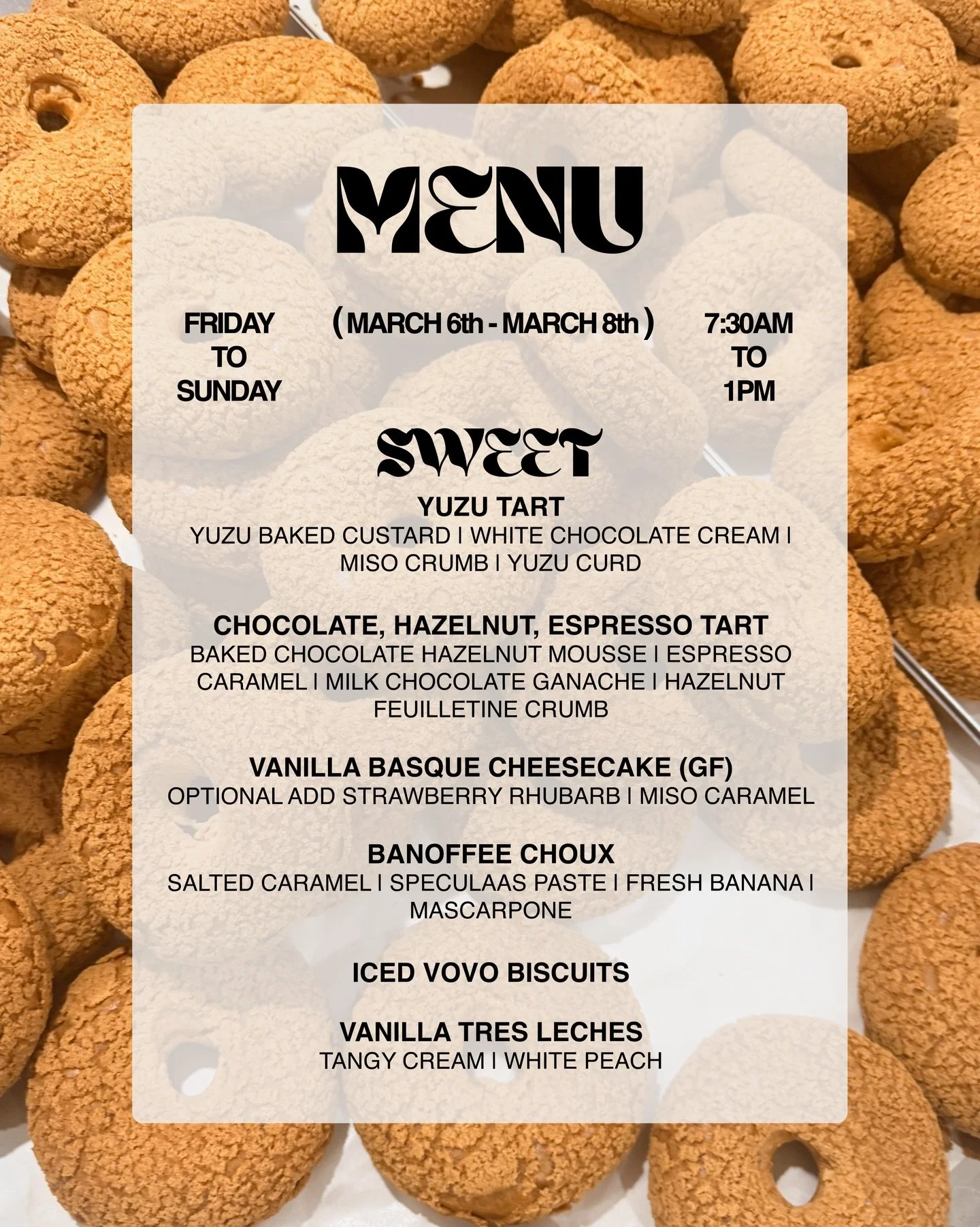 Full menu March 6th - March 8th