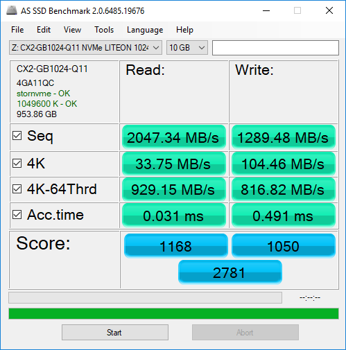 LITEON CX2-GB1024-Q11 NVMe Benchmark