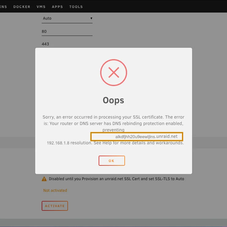 Workaround for DNS Rebinding Protection on the UDM Pro and Unraid SSL Provisioning