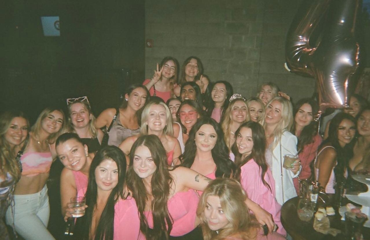 Our Ari + Blair girlies out celebrating @manegirlclaire &lsquo;s birthday💘🌸🎀💄🦩👛💖