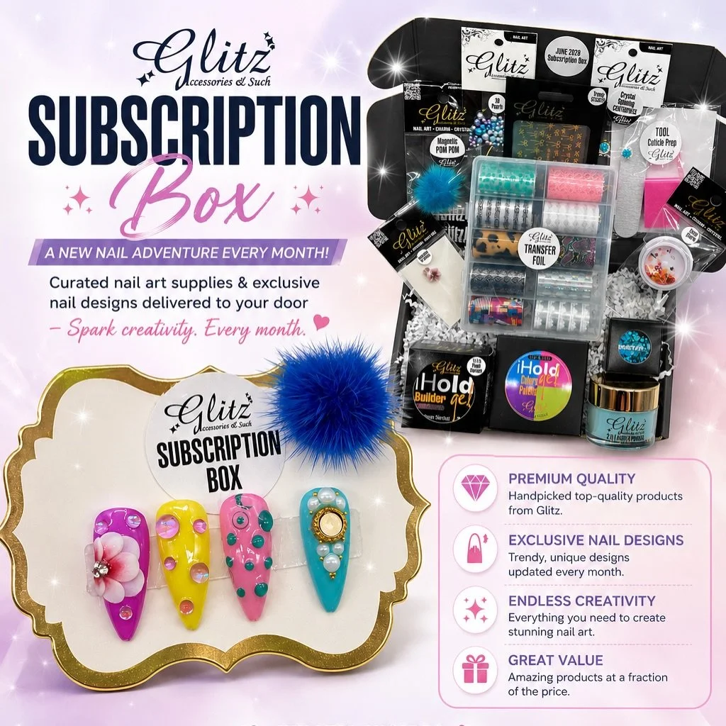 💖 JUNE GLITZ SUB BOX IS HERE 💖
Luxury nail art delivered monthly right at your door 🚪📦✨
Perfect for nail techs &amp; beginners featuring exclusive gels, crystals, foils, charms, tutorials &amp; many more 🤩

⚠️ Limited quantities. No restocks.

?