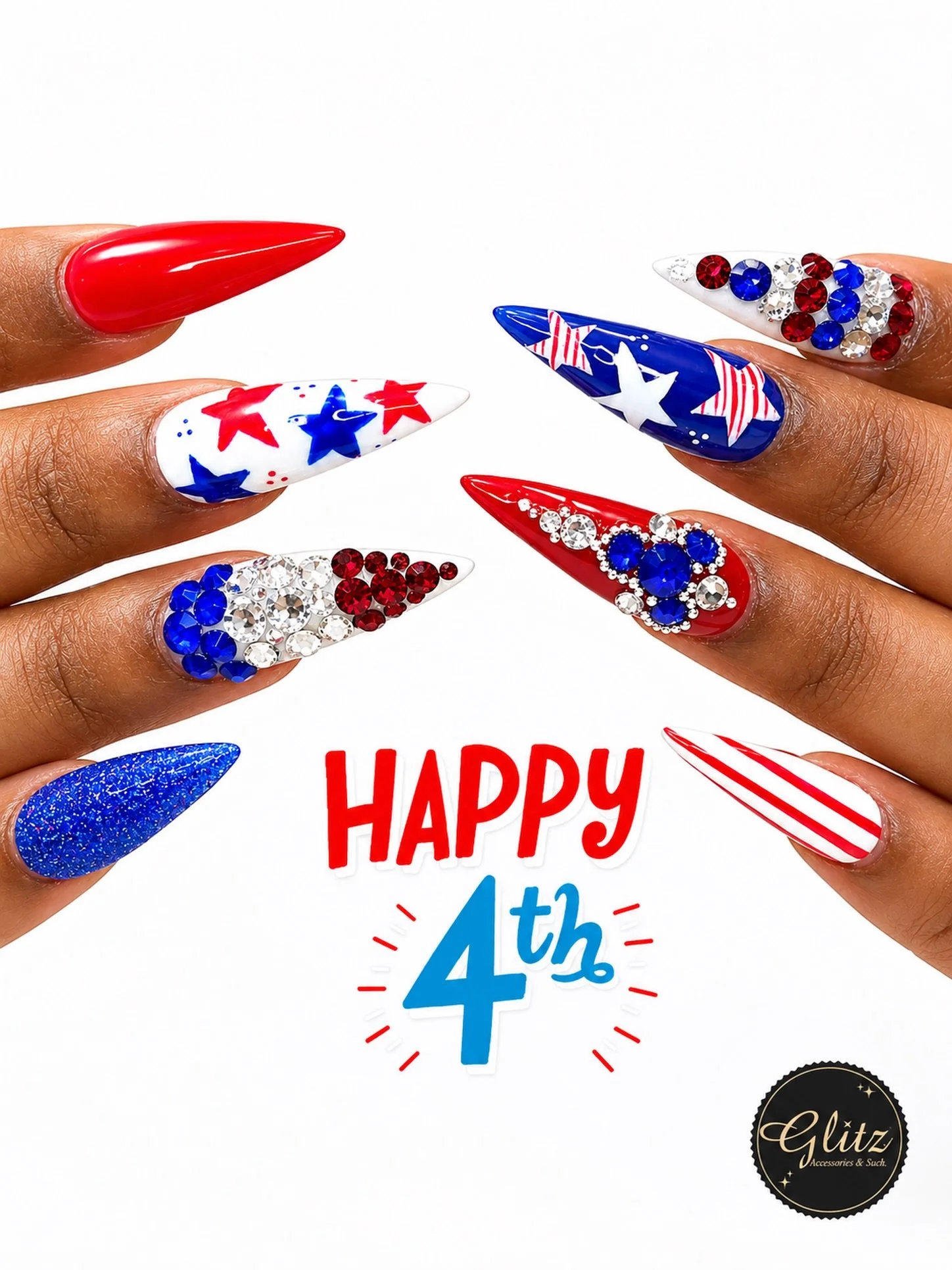 🇺🇸 Red, white &amp; WOW! Celebrate the 4th with patriotic nails that sparkle all weekend long. ✨ Create this look using your favorite Glitz products and shine brighter than the fireworks! 🎆

🛍️ Shop now: www.glitzaccessoriesandsuch.com

Tag us wi