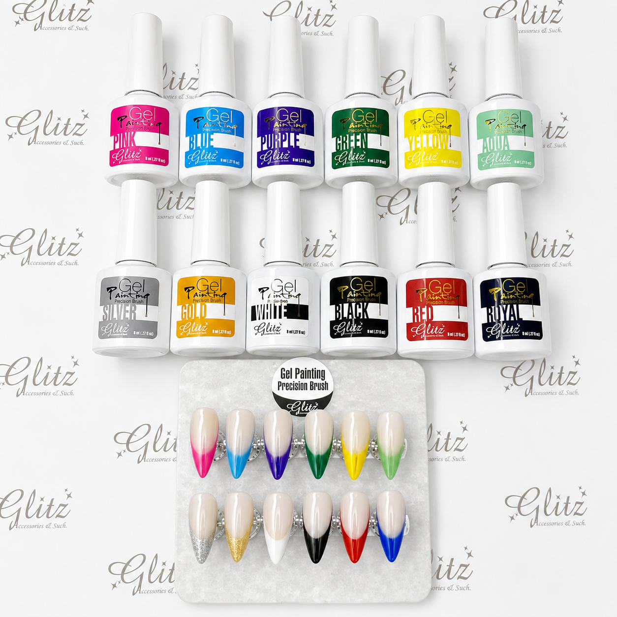 Gel Painting w/ Precision Brush - Set of 12 + Glitz VIP Storage Box
