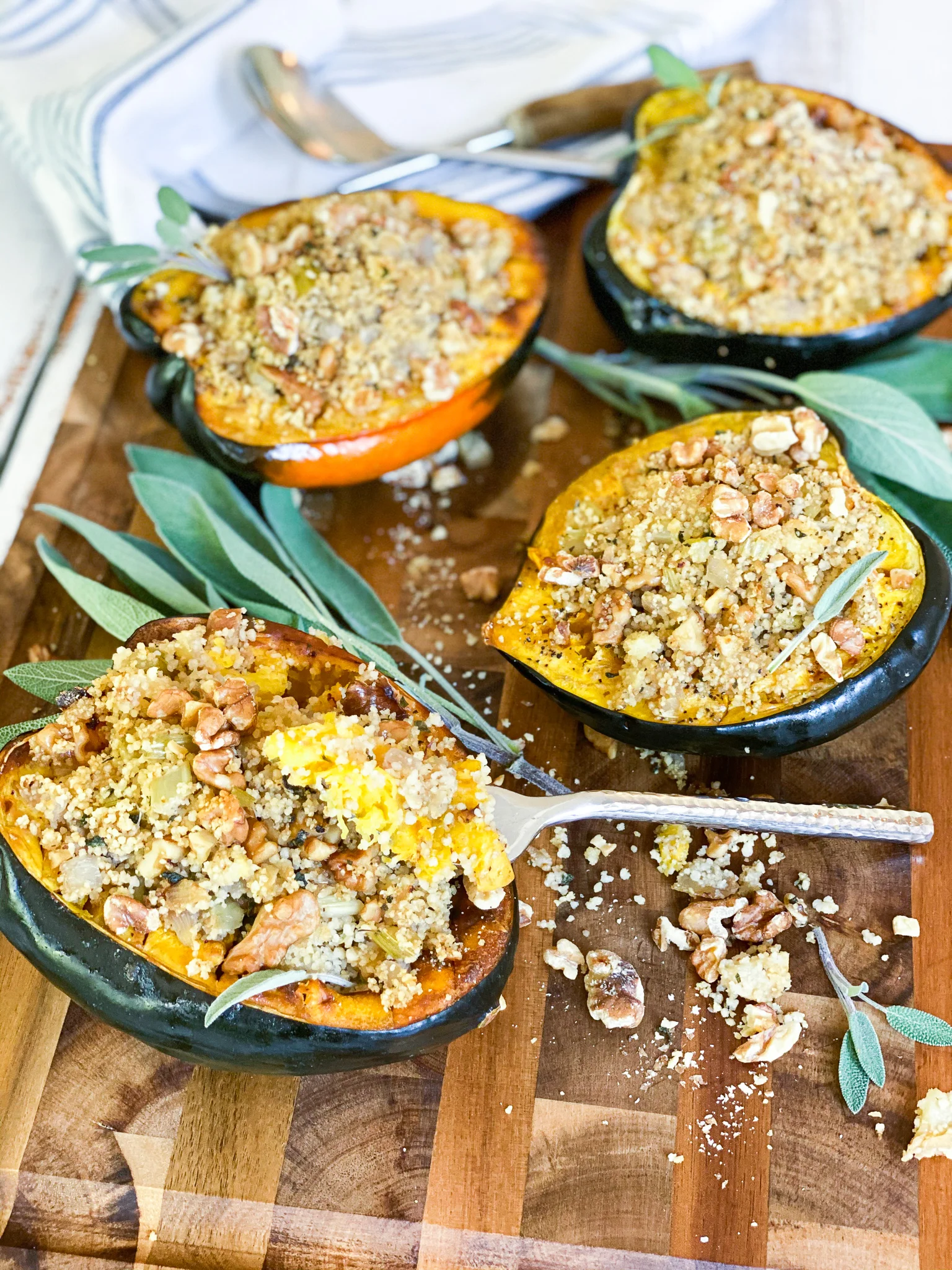 roasted acorn squash with herbed apple couscous