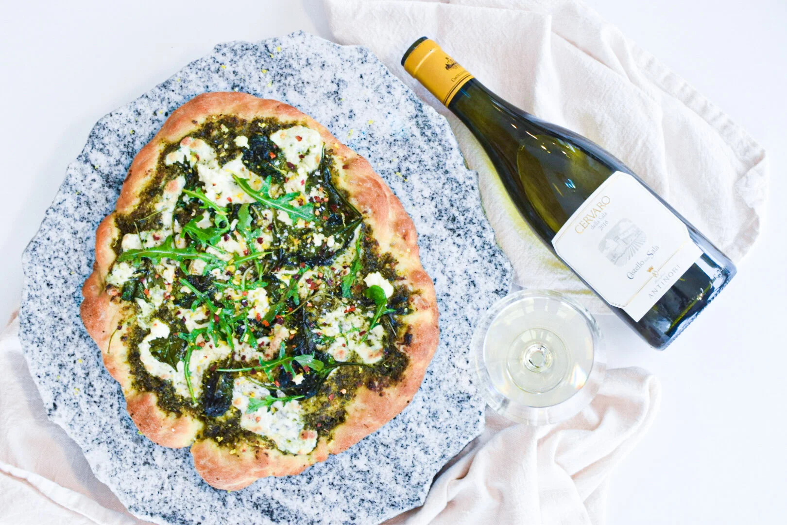 three greens pesto pizza