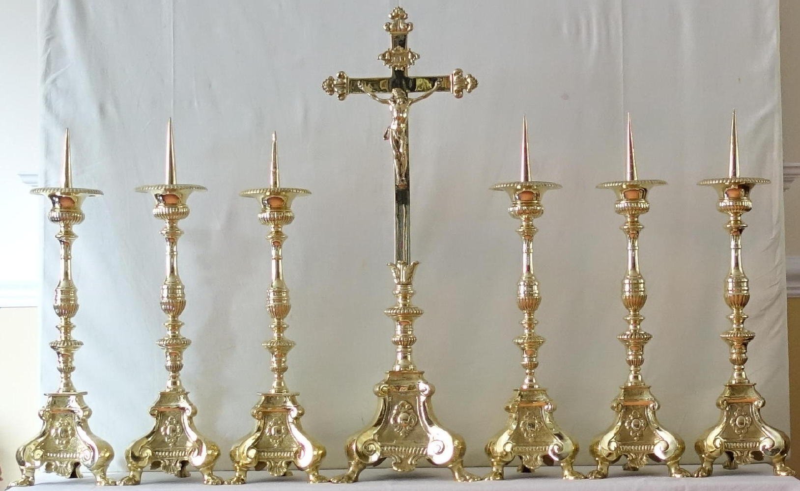 Candlesticks and Altar Crucifix - Gold Plated