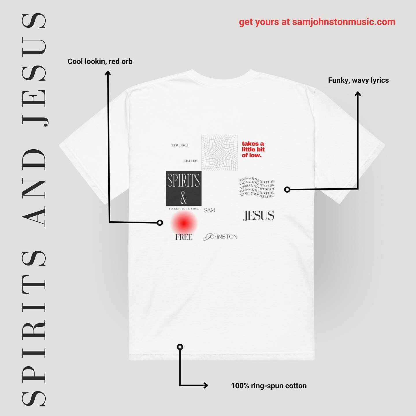 Today marks one year since Spirits and Jesus became yours. Some of you may know, but this is my favorite song I&rsquo;ve released to date. So to celebrate, we have a new tee for you guys to get yourselves! Supplies are limited. Get em on my website!