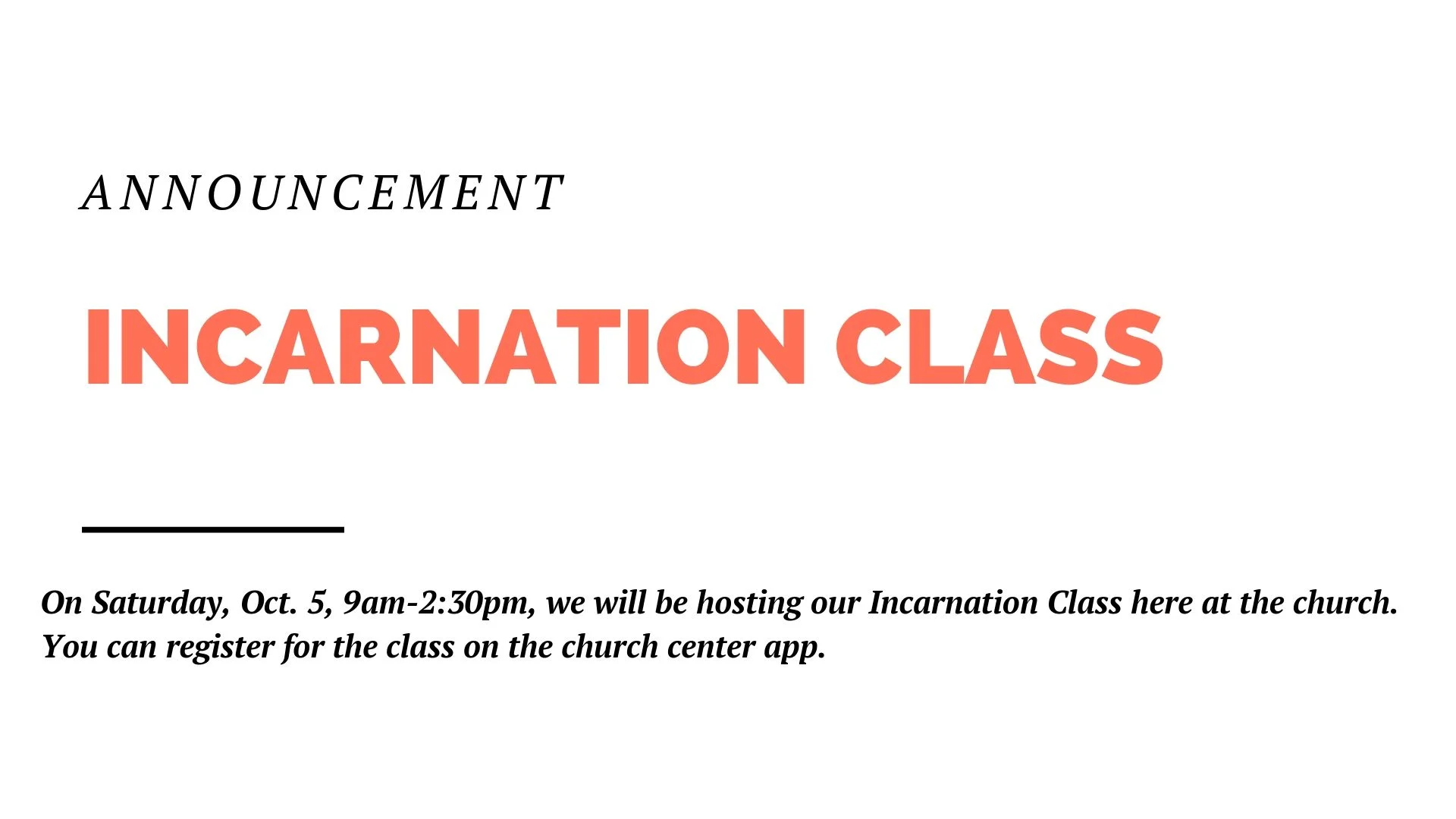 On Saturday, Oct. 5, 9am-2:30pm, we will be hosting our Incarnation Class at the church. This class is for anyone interested in church membership at The Painted Door or simply in learning more about our beliefs and rhythms. You can register for the class on the church center app.