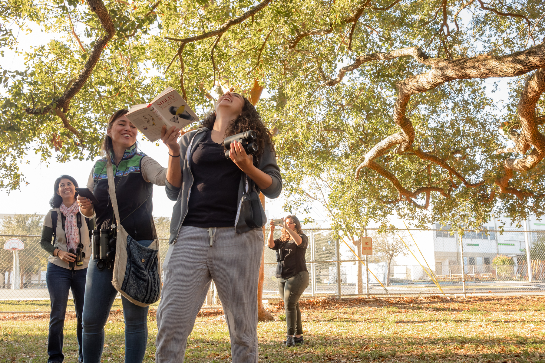 Group leader Eliana (left) & Natalie (right) imitate bird calls.