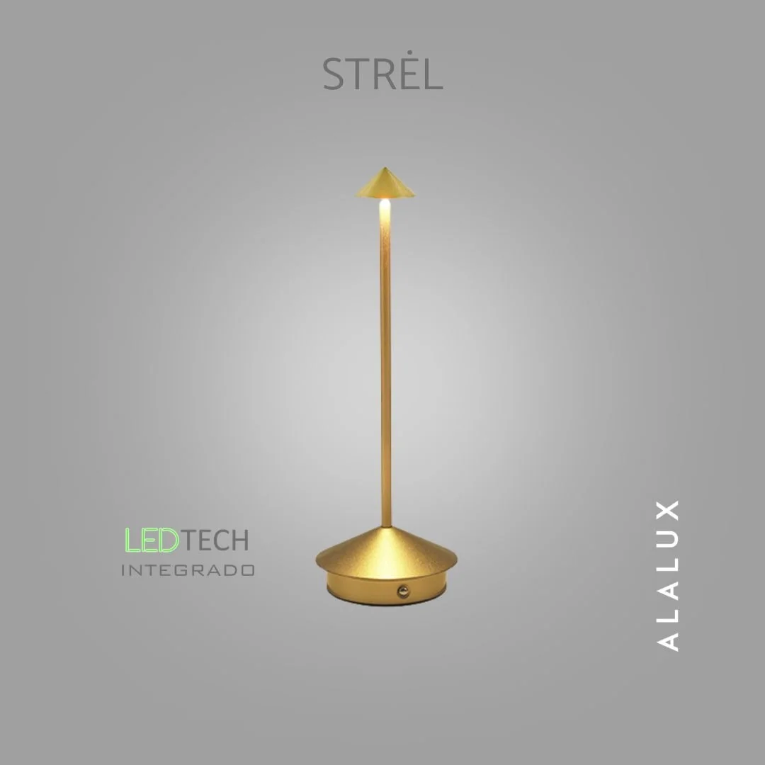  Strël traduz o design contemporâneo em uma luminária de piso que valoriza projetos luminotécnicos com elegância e precisão estética. Sua silhueta esguia e linhas minimalistas revelam um equilíbrio visual sofisticado, enquanto o acabamento dourado re