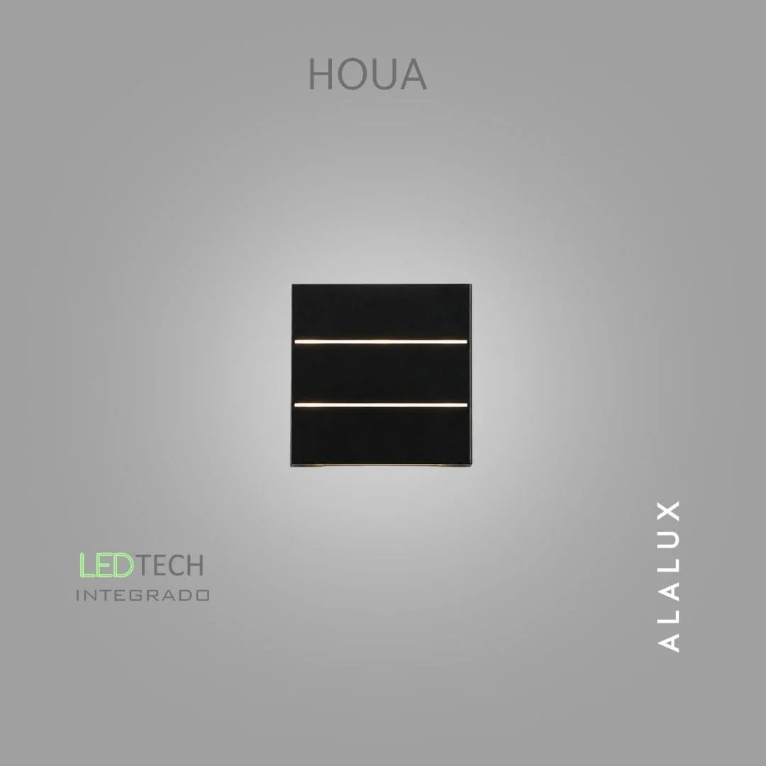   Houa traduz a essência da iluminação arquitetônica contemporânea em uma arandela de parede que combina design minimalista, eficiência luminosa e sofisticação estética. Seu corpo compacto em acabamento preto fosco abriga uma emissão de luz bidirecio
