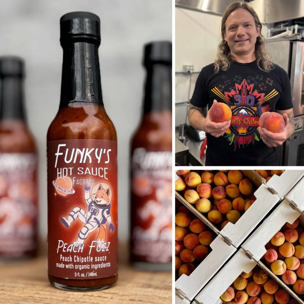 ‼️🍑 WE STILL HAVE PEACHES. Sort of. And we&rsquo;re giving away a free bottle of our new hot sauce collab to someone lucky in Seattle. 

🔥 Meet Peach Fuzz: a peach-chipotle hot sauce with a subtle ginger zing, handcrafted by @funkyshotsaucefactory 