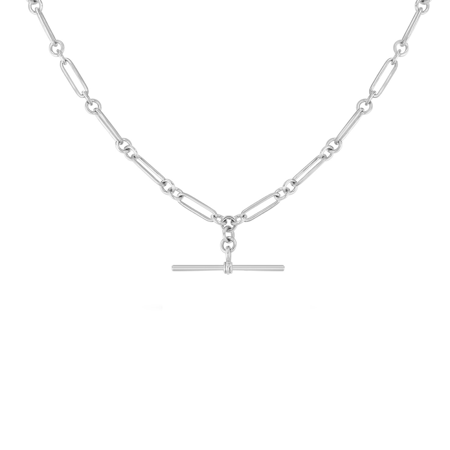 Solid Sterling Silver Heart T-bar Necklace, British Made, Hallmarked