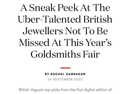 Selected as one of Vogue's top picks of the Fair 2020