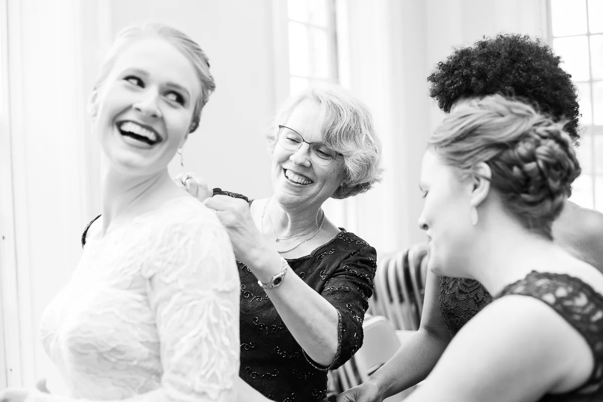 Bride and bridesmaids getting ready in Boston wedding