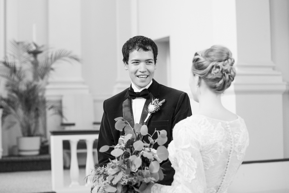 Groom’s first look when he sees his bride for the first time.