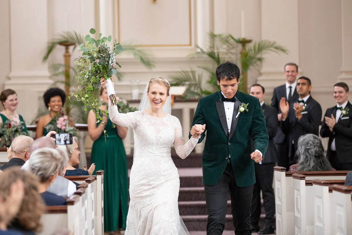 Bride and groom announced and leaving ceremony.