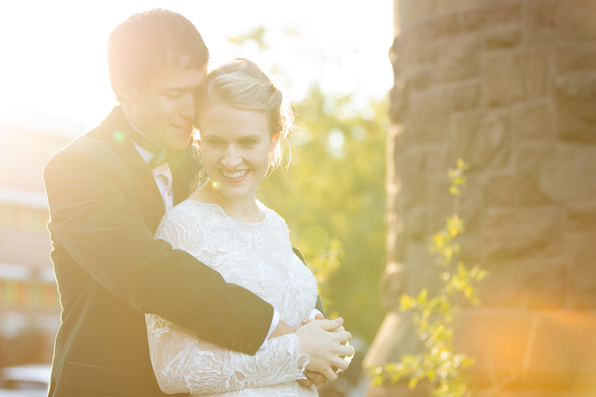 Bride and groom formals during golden hour in Boston.