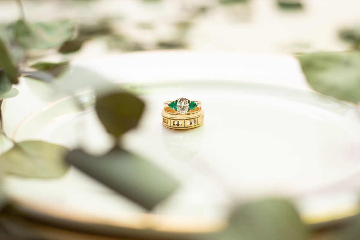 Detail photo of wedding rings.