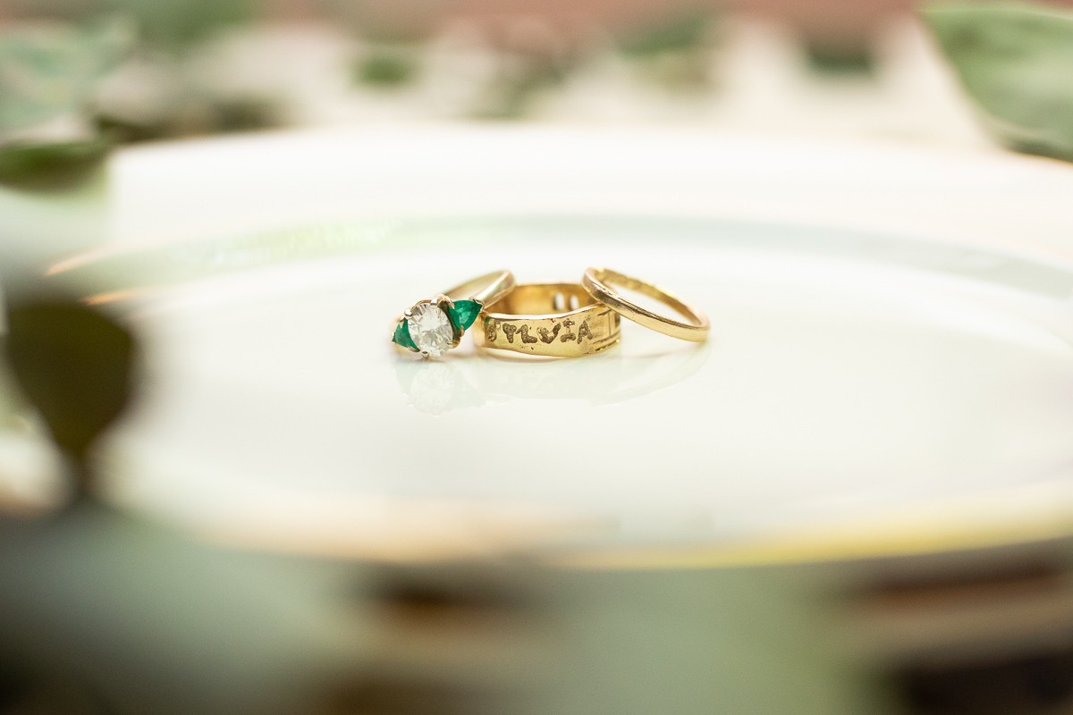 Detail photo of wedding rings.