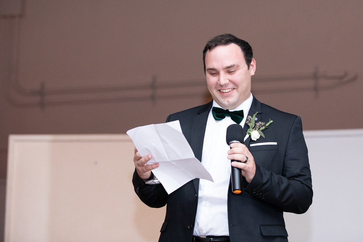 Best man giving speech at wedding reception in Boston.