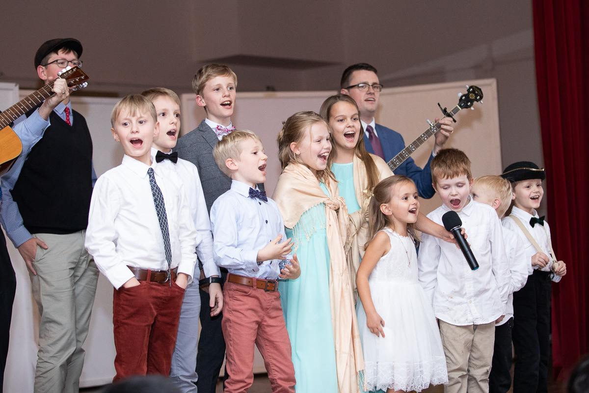 Kids singing at wedding reception in Boston.