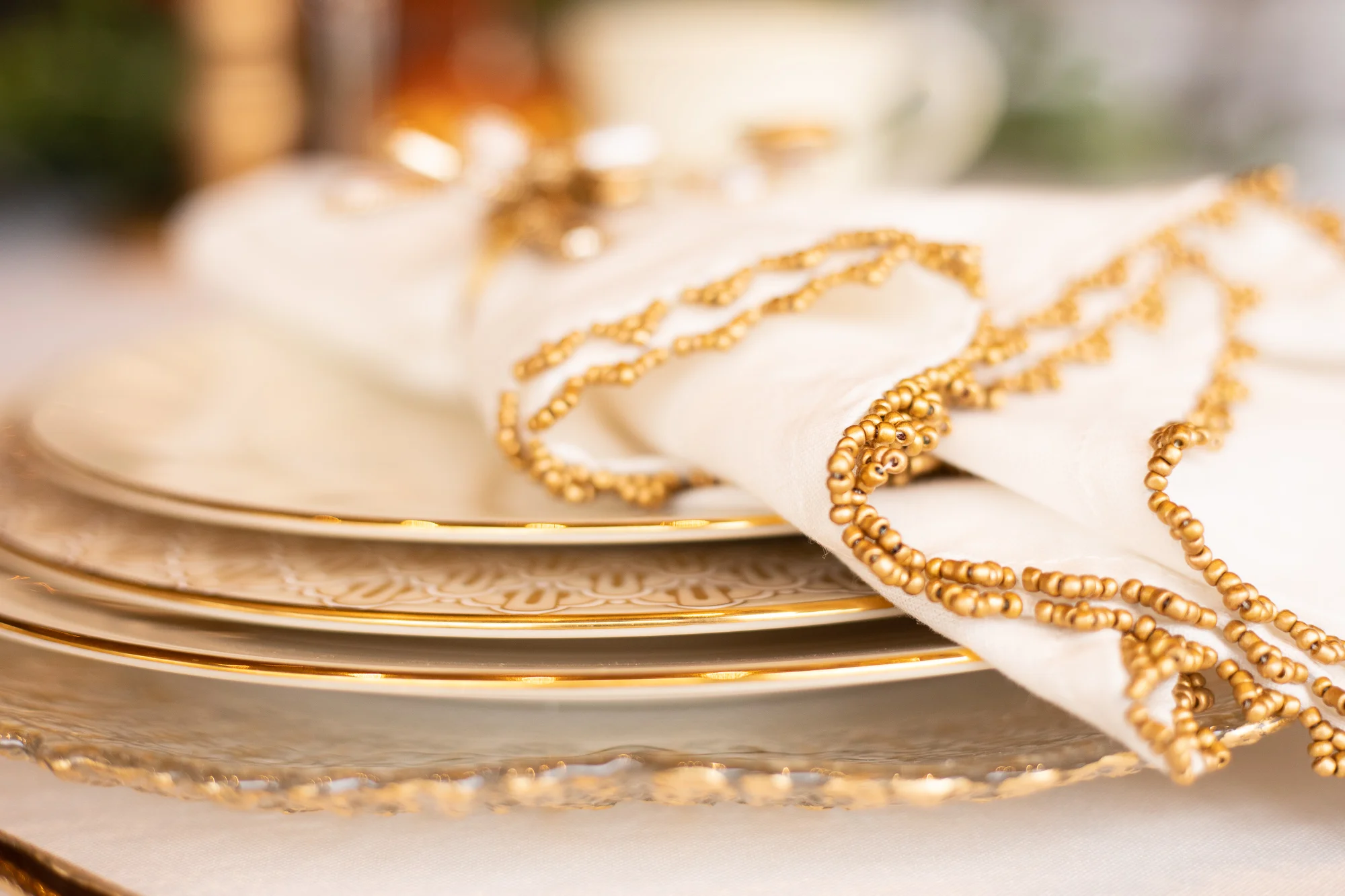 Chelsea Party Center napkins at autumn styled shoot sweetheart table.